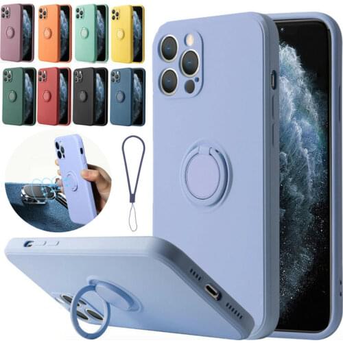 For iPhone 13 Case Liquid Silicone Ring Holder Phone Case for iPhone 13 Mini 12 11 Pro XR XS Max X 8 7 6 6S Plus SE 2020 Cover