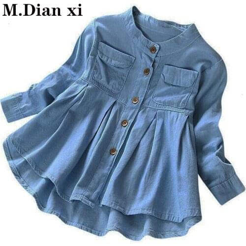 Childrens Shirt 2019 New Spring and Autumn Girls Long Sleeve Stand Collar Cotton Denim Shirt In The Childrens Baby Denim Shirt