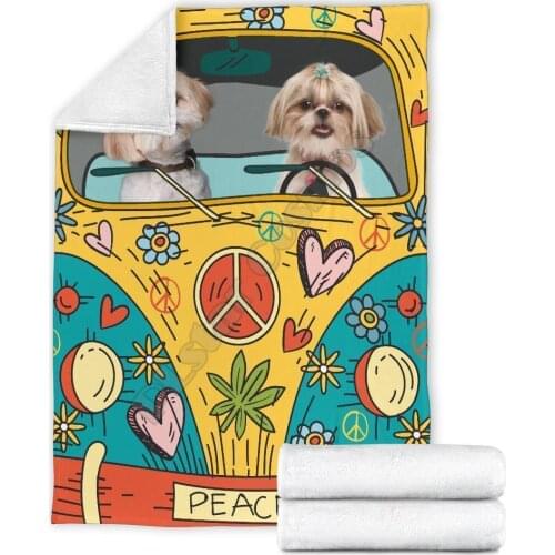 Hippie shih tzu dog fleece blanket dog 3d printed Sherpa Blanket on Bed Home Textiles HOME ACCESSORIES
