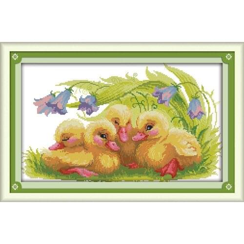 Joy Sunday The Baby Ducks Chinese Cross Stitch Kits Ecological Cotton Stamped Printed 11CT DIY Gift Wedding Decoration For Home