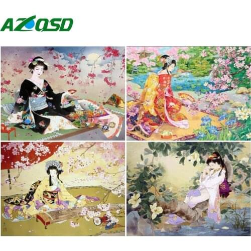 AZQSD Painting By Number Japanese Woman Drawing On Canvas Diy Frame Paint By Numbers Figure Kits Modern Wall Art Gifts