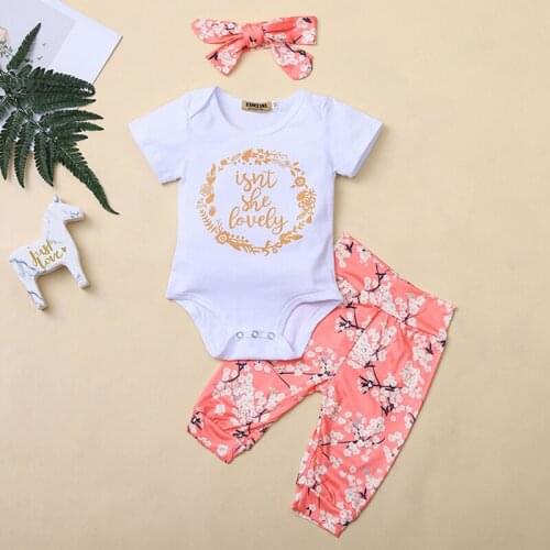 Jumpsuit spring and autumn short-sleeved letters triangle romper plum print pants childrens clothing suit newborn baby clothes