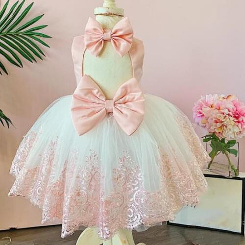 Custom Lovely Lace Girls Dresses Puffy Tulle Flower Girl Dress for Wedding Party Kids Children Pageant Gowns New year Wear