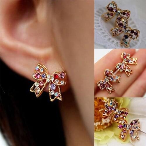 Fashion Rhinestone Bowknot Ladies Earrings Fashion Women Earrings Jewelry
