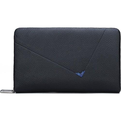 Mens Cowhide Day Clutch 2020 New Design Zipper Long Wallet Male Big Capacity Business Handbag Casual Phone Case Card Holder