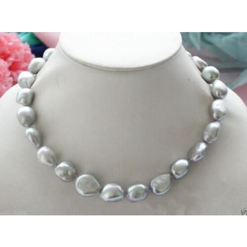 Genuine Natural 9-10mm Silver Gray Baroque Freshwater Pearl Necklace 18"
