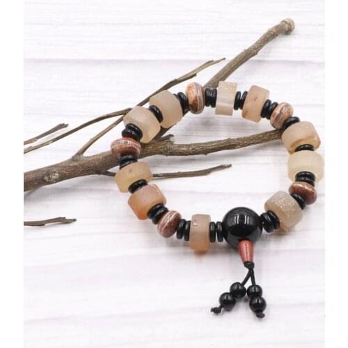 Natural Gobi Agates Handmade Beads Bracelet Tibet Dzi Buddha Bracelets Wristband Unisex Bangle Lucky Prayer Jewelry 19cm B335