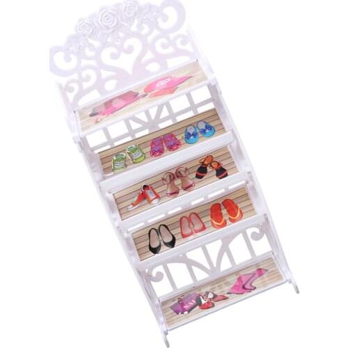 Non-toxic material Stylish Fashion Doll Shoes Rack Shoes Shelf Accessory Furniture Playset Toys safe for children to play