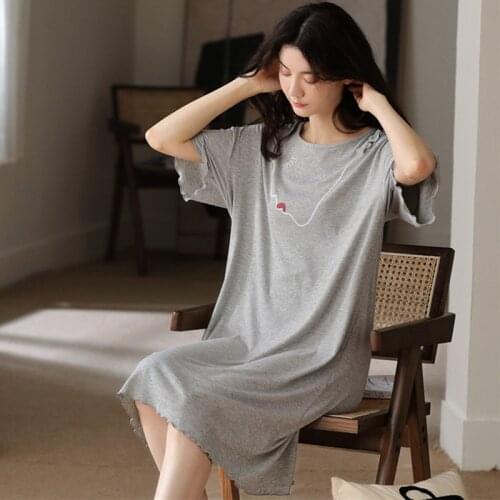 Modal Cotton Sleepwear Lounge Plus Size Home Wear Nightgowns Women Short Sleeve Mid-Length Night Dress Female Summer Nightshirt