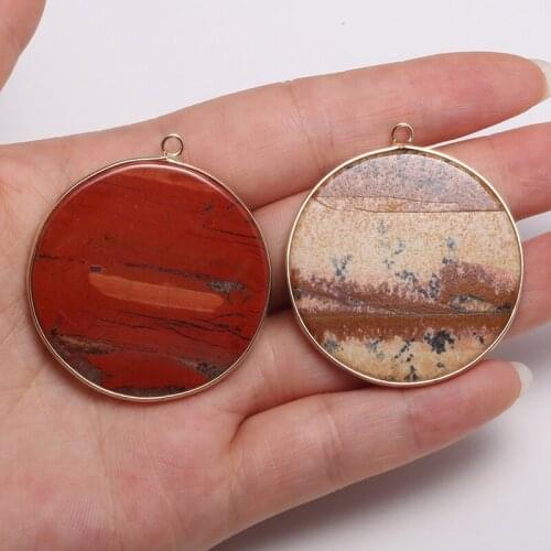 New Natural Stone Pendant Disc Type Rainbow Stones Faceted Pendant Necklace For DIY Jewelry Best Birthday Gift Size 40x45mm