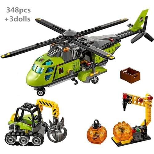 NEW City Volcano Supply Helicopter Creative Building Blocks Ideas Excavator Model Kits Compatible With Bricks Children Toys Gift