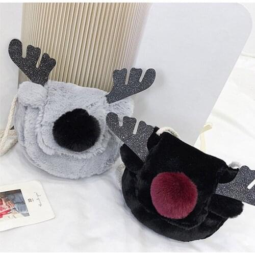 New Arrival Women Girls Casual Bag Antler Decoration Fashion Plush Shoulder Bag Crossbody Female Christmas Bag