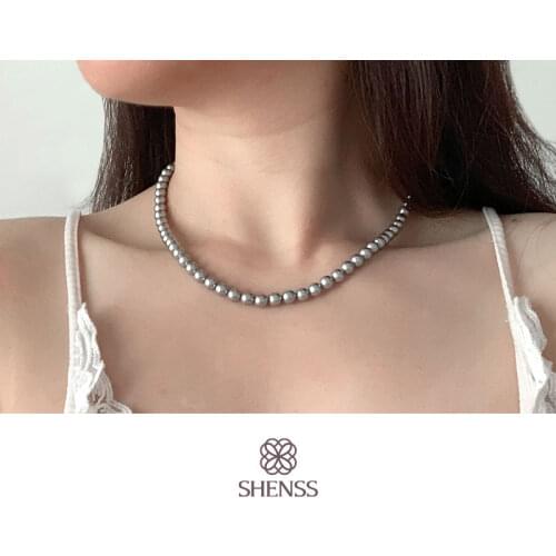 Elegant Dark gray Shell Preal Necklace Classic Temperament Necklace 6-10mm Shell Pearl 925 Sterling Silver Chain for Women