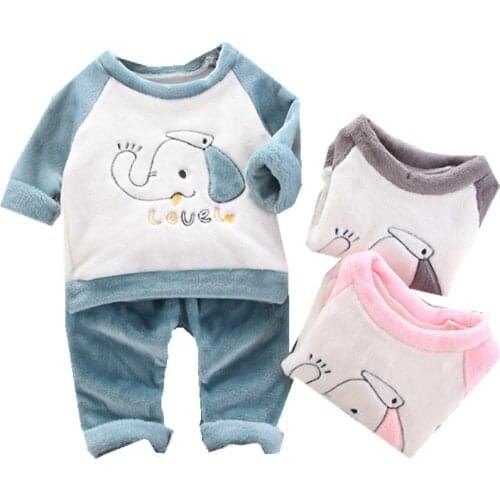 Autumn Winter Plus velvet Baby Boy Girl Pajamas Newborn clothing Set Fleece Thicken Toddler Child Warm Sleepwear Kids Home Suit