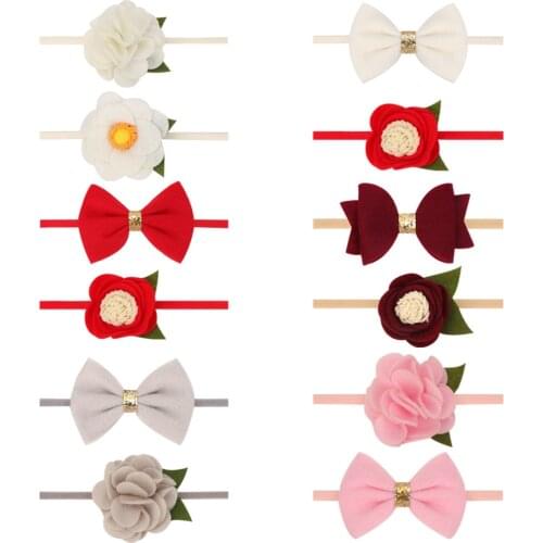 2Pcs/set Newborn Baby Kids Felt Flower Bow Cute Girls Headband Turban Hair Band Bandage 2021 Fashion Sweet Hair Accessories