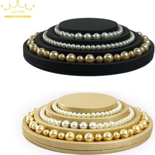 Jewelry Counter Showcase Gold Black PU Pearl Necklace Bracelet Display Holder Jewellry Organizer Round Shape Display Stand
