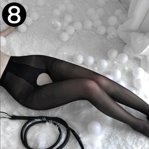 Sexy Women Lingerie Open Crotch Shiny Pantyhose Crotchless Sheer Stockings Thigh High Socks Transparent High Elastic Stockings
