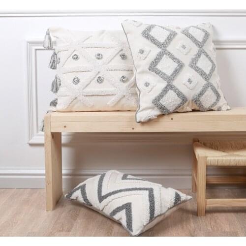Grey white Cushion Cover 45x45cm/30x50cm Home Decoration Pillow Cover Tassels Tufted For Sofa Bed Chair Living Room Bed Room