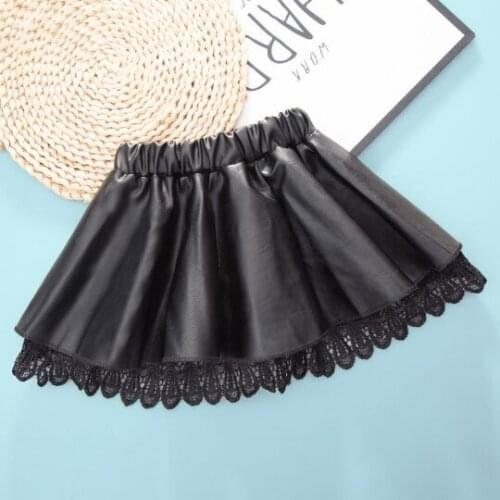 2021 new spring autumn Girls Kids leather PU lace skirt comfortable cute baby Clothes Children Clothing