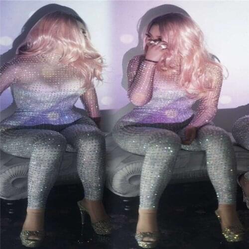 X14 Female ballroom dance full diamonds bodysuit sexy dj wears Rhinestone jumpsuit printed outfits catwalk show dress clothe bar