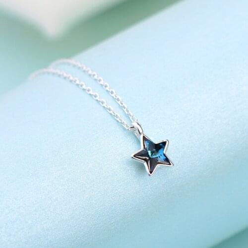 2019 Trendy Charm Silver Color Blue Star Necklaces For Women Simple Long Statement Necklaces Girls Party Gift Colar