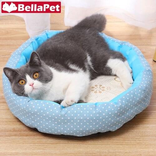 Winter Warm Cat Bed for Cats Puppy Cotton Soft Dog Beds Sofa Canvas Round Pet Product Cat Accessories French Bulldog Chihuahua