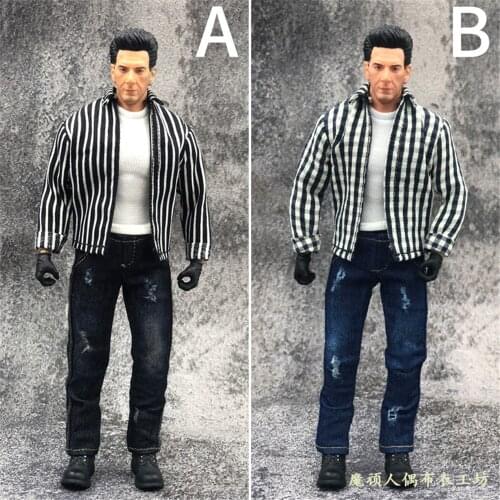 1/12 Fashion Male Clothes Jeans & Long Sleeve Plaid Shirt & T-shirt suits Clothing Accessories fit For 6'' Action Figure Body