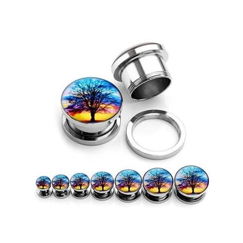 1Pair Tree of Life Stainless Steel Ear Expanders Ear Plug Flesh Tunnels Gauge Stretcher Body Piercing Jewelry