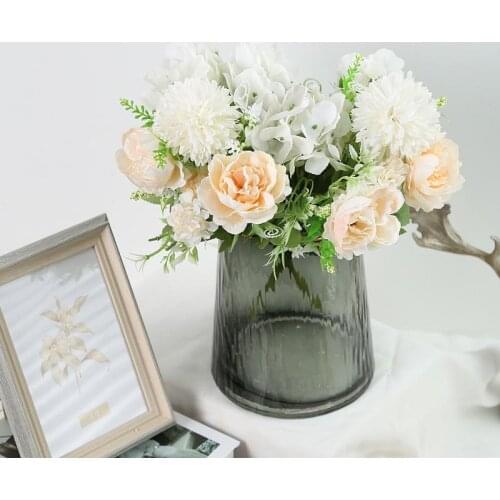 2 Bunches 7 Heads Artificial Hydrangea Flowers Bouquet Silk Fake Peony Bridal Hand Flower Home Wedding Decoration Accessories