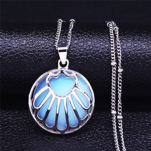 2021 Shell Moonstone Stainless Steel Alloy Necklace Women/Men Silver Color Charm Necklaces Jewelry bijoux femme N4413S04