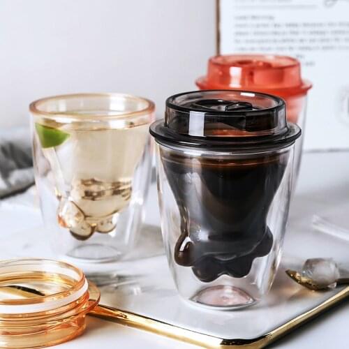 240ml Double Cat Paw Cups with Lid Double Insulated Leak-proof Cup Chirldren Milk Cup Portable Bottles Drinkware