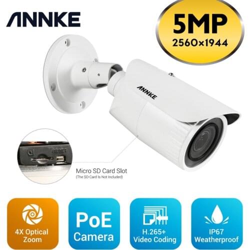ANNKE 1PC Zoom PoE Meets 5MP HD & 4X Optical Zoom POE Camera Outdoor Indoor Weatherproof Security Network Bullet Email Alert
