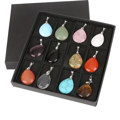 ASHMITA Wholesale 12pcs/lot 2018 Trendy Hot Sell Natural Stone Water Drop Shape Pendants Charms For Necklaces Making