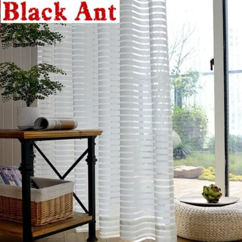 White Curtains Voile Horizontal Stripes Window Modern Living Room Balcony Tulle Curtain Kitchen Sheer Fabrics Cortinas WP135 #30