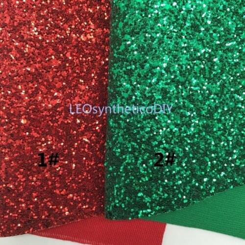 30x134CM Glitter Fabirc, Chunky Glitter Leather, Green and Red Glitter Leather Sheets For Making Bows LEOsyntheticoDIY T267B