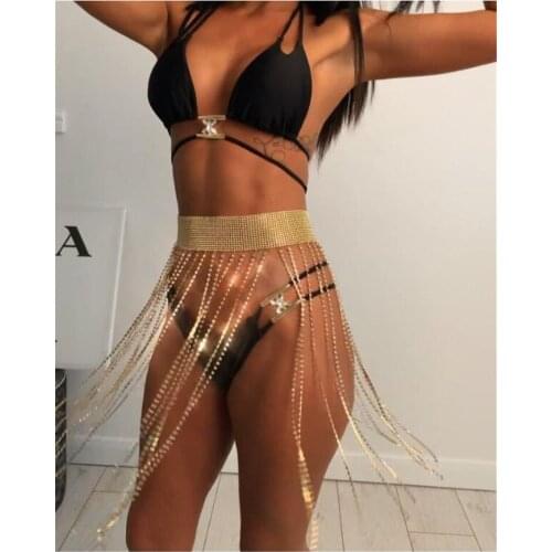 Blingbling Gold Color Wide Rhinestone Waist Belt Chain Tassel Waistband Women Sexy Bukini Belly Chain Night Club Body Jewelry