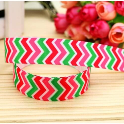 DHK 7/8'' 5yards watermelon chevron printed grosgrain ribbon headwear hair bow diy party decoration OEM Wholesale 22mm C818