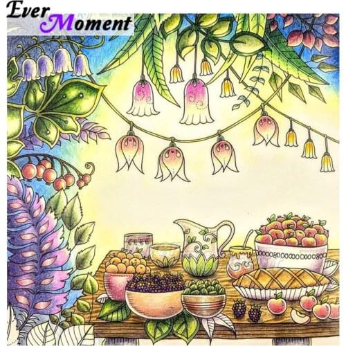 Ever Moment Diamond Painting Handmade Flower Fruit on Table Full Square Drill Decoration Diamond Embroidery Mosaic ASF2026