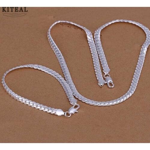Classic jewelry silver jewelry sets 5MM Full Side Necklace chain &Bracelet Sets for men Wholesale SMTS085