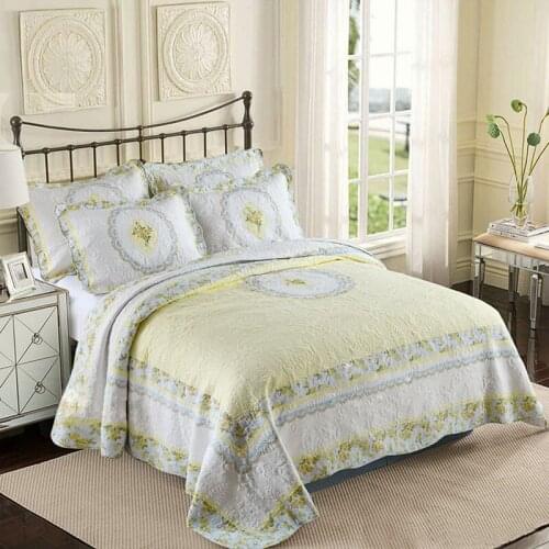 CHAUSUB Bedspreads For Bed Quilt Set 3PCS Coverlet Cotton Embroidered Quilts Quilted Bed Cover Pillowcase King Queen Blanket