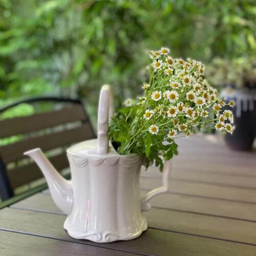 Vintage Creamy Grey Ceramic Handle Garden Decoration Watering Pot/Water Kettle for Flower Arrangement