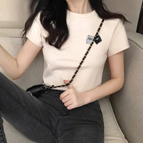 Summer New embroidery Short sleeve T-shirt Fashion Women T-shirt O collar Slim All-Match bops