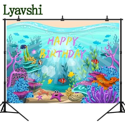 Lyavshi Photography Backgrounds Baby Cartoon Fish Sea World Birthday Party Coral Shell Pattern Photo Backdrops Photocall