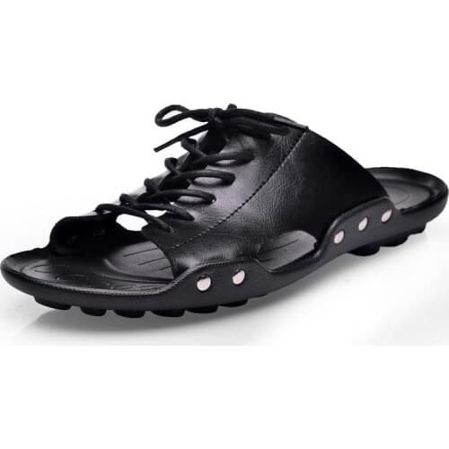 Summer New Style Korean Mens Slippers Outdoor Leisure Mens Beach Sandals Soft Bottom Non-slip Men Leather Slippers