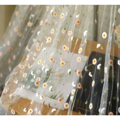 Soft Daisy Floral Embroidery Tulle Fabric for Dress Shirts Lace Net fabric by the Yard