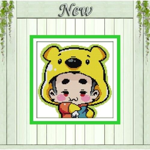 Cute baby boy cartoon 11CT counted print on canvas DMC 14CT Cross Stitch kits needlework full embroidery Sets home Decor crafts