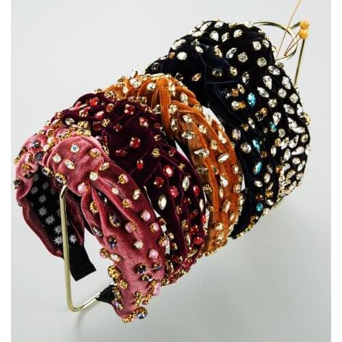 New Vintage Full Rhinestone Velvet Headband Women Hair Accessories Elegant Bedazzled Crystal Baroque Hairband