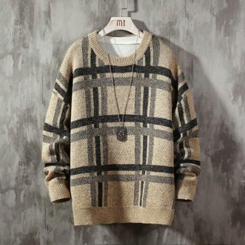 New Autumn Winter MenS sweater plus size 5 XL O NECK PLAID Casual Sweater Mens Slim Fit Brand Knitted Pullovers