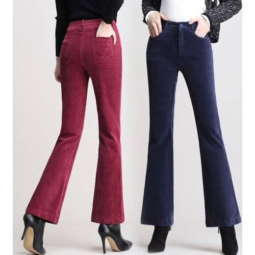 Autumn new corduroy pants Womens high waist straight pants flared pants womens trousers wild velvet pants slim casual trousers