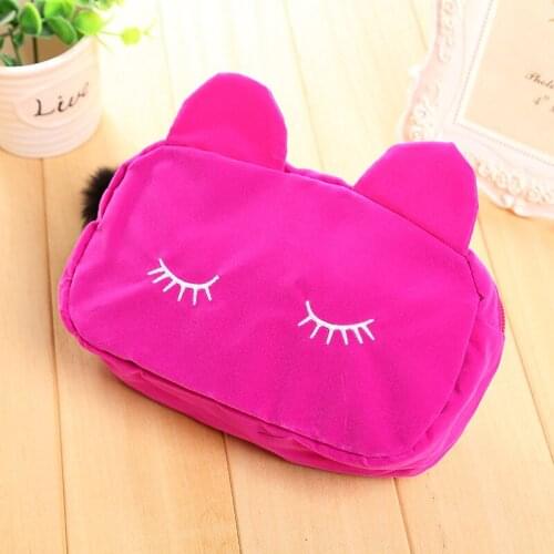 2018 new Portable Cartoon Cat Coin Storage Case Travel Makeup Flannel Pouch Cosmetic Bag Cases For Women Girls